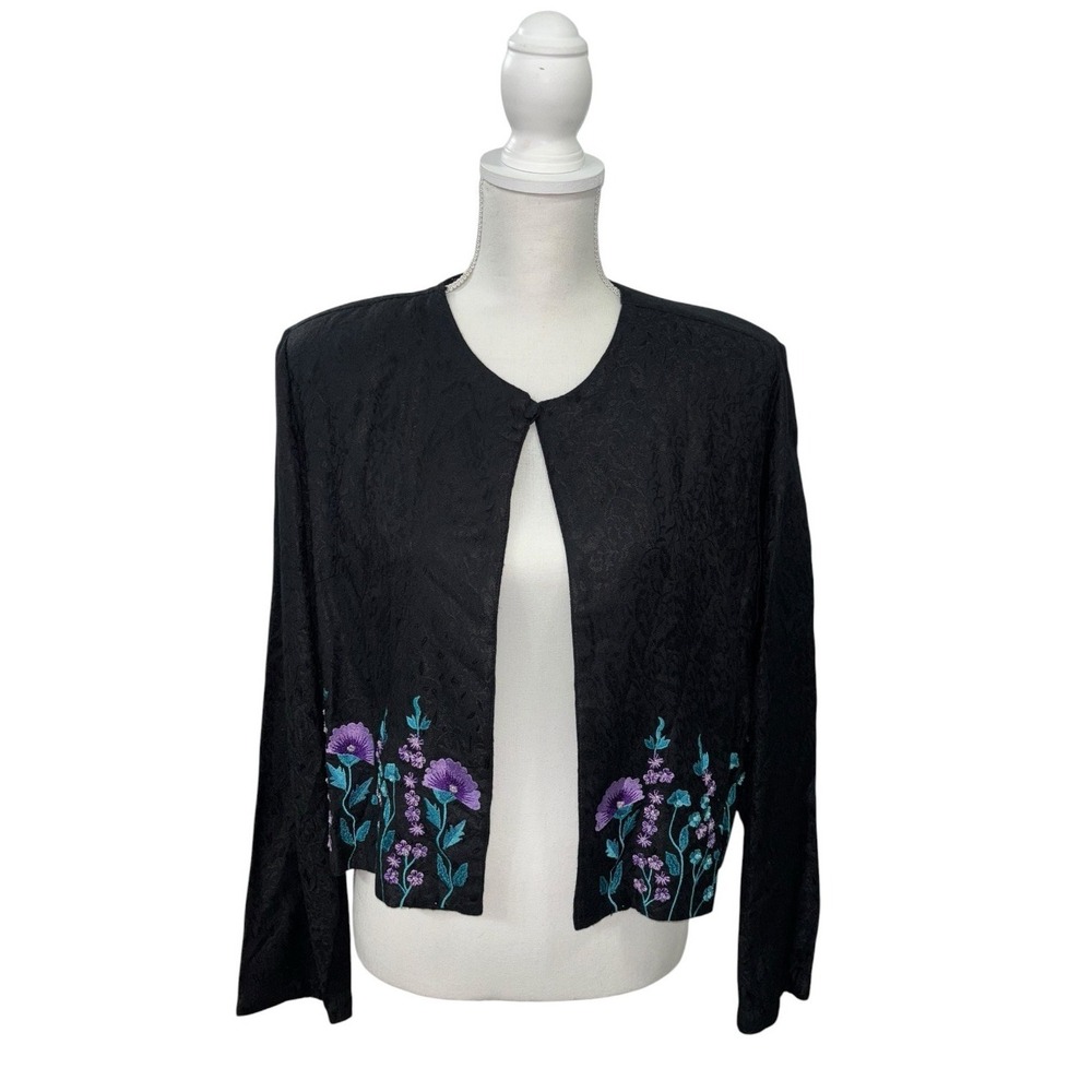 NWT Vintage 90s Sarah Elizabeth Sz 14 Black Rayon Embroidered Jacket Whimsigoth